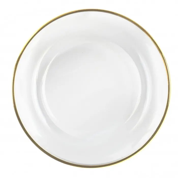 13" Clear Plastic Round Charger Plates With Gold Trim | 50 Pack