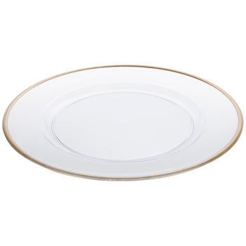 13" Clear Plastic Round Charger Plates With Gold Trim | 50 Pack