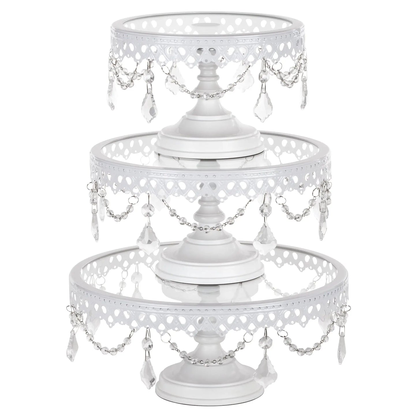 3-Piece Glass Top Crystal Cake Stand Set - White