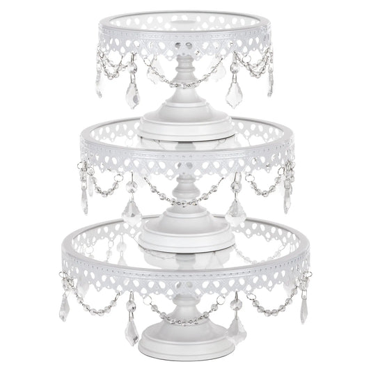 3-Piece Glass Top Crystal Cake Stand Set - White